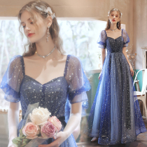Blue Bubble Sleeve Birthday Banquet Stage Show Vocal Art Test Chorus Wedding Evening Dress 17169