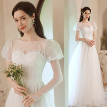 Dream flower princess bride bubble sleeve wedding dress white bridesmaid show show host dress 18896