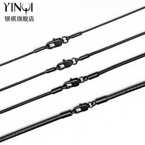 Silver Qi Square Buckle Wax Leather Rope Necklace Rope Crystal Emerald Jade Pendant male and female gold pendant hanging rope braided black rope red rope
