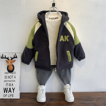 Childrens clothing boys coat autumn and winter 2022 new baby quilted two cotton plus cotton thickened medium and long boy coat tide