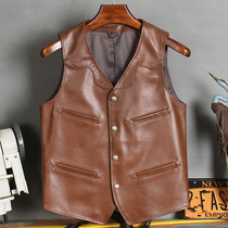 Special import batik head layer calfskin Japanese Amei Kaki retro tooling vest mens leather leather jacket
