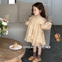 Korean version of childrens wear girls solid color dress luxury sense autumn new childrens foreign shirt skirt baby princess skirt