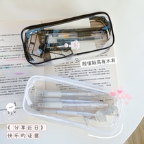 Transparent Pen Bag Large Capacity 2022 New Student Girls Ins Day Ensemble Brief Teenage Girl Hearts Pvc Stationery Lead Pencil Case