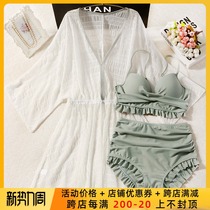  Korean ins wind 2021 new conservative student belly cover thin sunscreen blouse hot spring three-piece swimsuit female