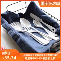 Japanese staff hand made high Mulberry metal white enamel series enamel knife fork spoon set