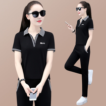 Sportswear Suit Womens Summer 2022 New Loose Flap Short Sleeve Long Pants Fashion Casual Ladies Style Two Sets
