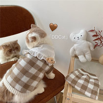 Bag Cat soft cotton plaid pet sweater ins Korean Net red winter thick cat teddy dog clothes