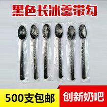 Creative cute independent packaging long-handled soup fried yogurt long spoon Plastic spoon burned grass commercial milk tea spoon