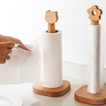 Blue Lotus home solid wood tissue rack cartoon cute vertical punch-free kitchen roll paper hanger desktop roll paper rack desktop roll paper