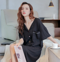 2021 new pajamas women Spring Summer cotton sexy thin net red cotton cotton cotton short sleeve shirt nightgown