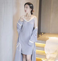 2021 new pajamas womens autumn and winter coral velvet plus velvet padded winter nightgown long plush robe bathrobe
