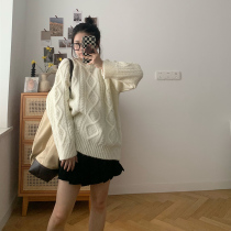 General lovely heavy industry twist pullover sweater female loose lazy wind 2021 new autumn and winter wear inside thick