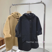 South Korea Dongdaemun girls wool coat 2022 new style baby child mid-length hooded tweed coat winter wear