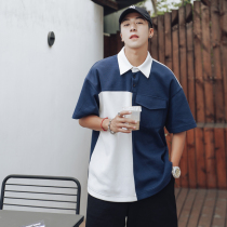 Forty-ninth day summer color matching stitching short sleeve polo shirt mens lapel half sleeve Tide brand casual T-shirt