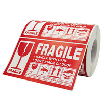 Roll coated fragile label English sticker Carefully put warning label Express carton self-adhesive label