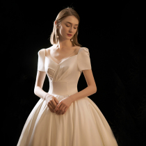 Full Tingfang French Satin main wedding dress 2021 New tailing (Swan poem) temperament bride Hepburn simple