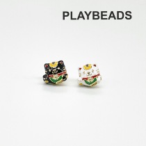 PLAYBEADS And Wind Series Sterling Silver S925 Beaded Pendant Bracelet Jewelry Fortune Cat Black and White Into