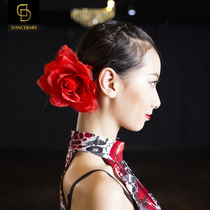 Latin dance female adult big red floral headdress performance dancing headdress floral headdress hair accessories casual with ornaments flowers