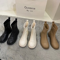 ITSK white thin Martin boots women 2021 New English style soft leather short short tube black boots spring and autumn single boots