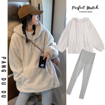 Net red maternity wear autumn and winter fashion suit sweater thick plus velvet top size coat winter dress