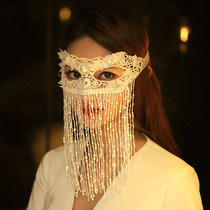 Feather lace masquerade party party mask masked half-faced tassel white beautiful anchor styling accessories