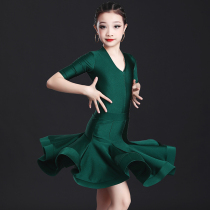 New childrens Latin dance competition dress Female summer childrens professional high-end split examination dance dress competition dress