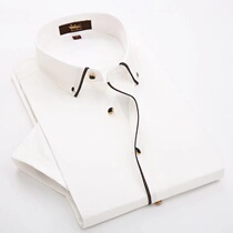 Mens long-sleeved shirt solid color non-ironing business professional formal summer thin slim diamond buckle short-sleeved high-end shirt