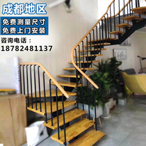 Indoor rotating staircase corner straight ladder steel wood staircase loft duplex villa whole staircase home simple staircase