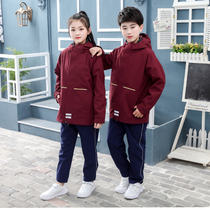 Student Burgundy school uniforms for men and women in winter two-piece teens custom assault pants set fleece liner