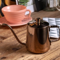 Coffee pot 600ml household long mouth fine mouth pot hanging ear with lid with thermometer 304 rose gold heating hand punch pot