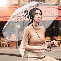 Japan tide brand CK transparent umbrella female thickened long handle automatic forest retro net red simple double barometer rain dual-use