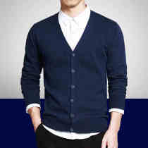 Mens Knit Mens Cardigan Thin Jacket Trend Slim Spring and Autumn Korean V-neck Sweater Mens Loose Wash