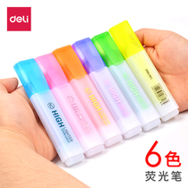 Del fluorescent marker pen students use fluorescent marker color rough stroke focus 6-color highlighter pen stationery straight liquid type double-head fluorescent pen light color system