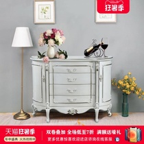 European pearl white entrance cabinet Living room entrance decoration cabinet Full solid wood storage French style foyer dining side cabinet