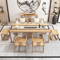 Solid wood tea table and chair combination Simple new Chinese wood color Zen Kung Fu tea table Office tea table Household