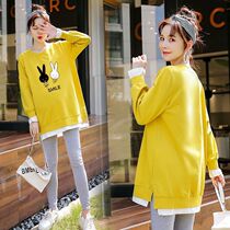 Pregnant woman blouses in spring and autumn in t-shirt spring dress Long sleeves Long Sleeves Suit Loose big code Weater dress net Red Two sets