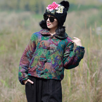 2021 new cotton-padded clothes winter coat female middle-aged and elderly mother dress thickened retro cotton-padded jacket cotton and linen short