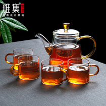 Yaji glass mountain pot One-handed glass filter teapot Heat-resistant teapot Home office tea water separation tea set