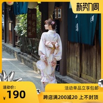  Tsukishita kimono cherry blossom season fresh and elegant beige Japanese kimono formal womens modified kimono yukata