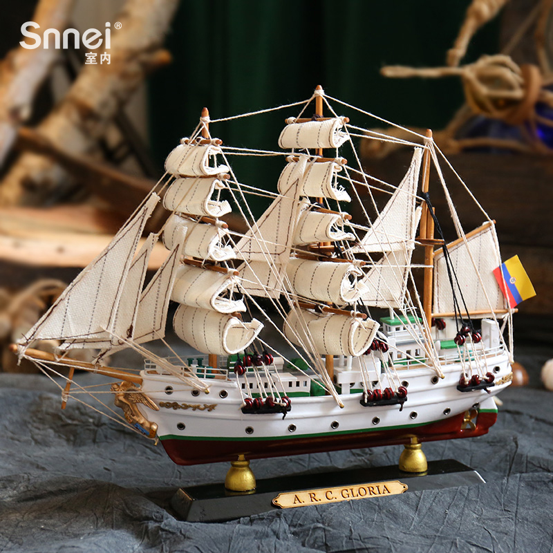 Mediterranean Style Sailing Boat Model Wooden Simulated Solid Wood Boat Decoration Gift