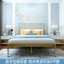 Fashion Network red Golden wrought-iron beds light luxury hob 1 2 m single 1 5 m 1 8 meters double iron