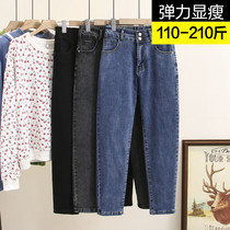 Large size jeans women 200kg stretch thin fat sister pants autumn waist elastic gray radish pipe pants