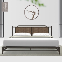 New Chinese Solid Wood Vines Art Bed Sample Board Room Clubhouse Hotel Bedroom Minima Casual Double Bed Engineering Furniture Custom