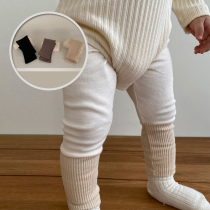 ins2022 Spring-autumn new Korean version baby foreign air splicing pit strips cotton underpants male and female baby male and female out for long pants