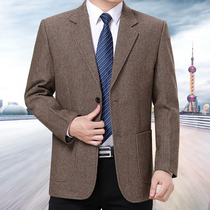  Spring and autumn middle-aged mens coats Casual suits Casual suits Dad casual clothes Middle-aged and elderly mens wool single suit tops