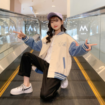 Girl Baseball Suit Jacket Spring Autumn Style New Splicing Easing CUHK Child Spring College Wind Polo Children Jacket