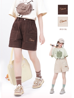 taobao agent Summer cotton shorts, American style, high waist, with embroidery