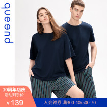 Chundu couple pajamas womens summer thin cotton striped short-sleeved suit Cotton home clothes mens leisure can go out