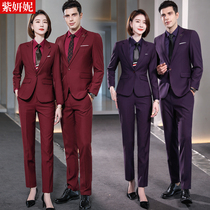 Burgundy suit set mens business dress autumn and winter 2021 new hotel front desk manager overalls