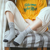 Stacking socks womens autumn black and white striped socks childrens stockings ins tide Joker summer cotton stockings spring and autumn